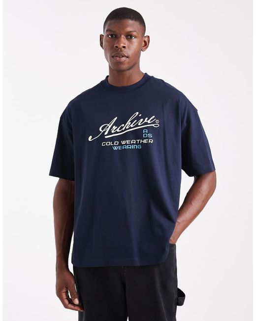ASOS Blue Oversized T-shirt With Text Graphic for men