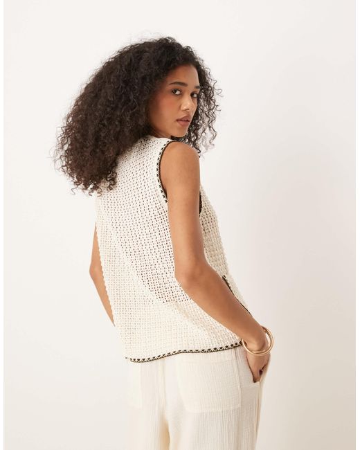 ASOS Natural Knitted Tank With Patch Pockets And Blanket Stitch