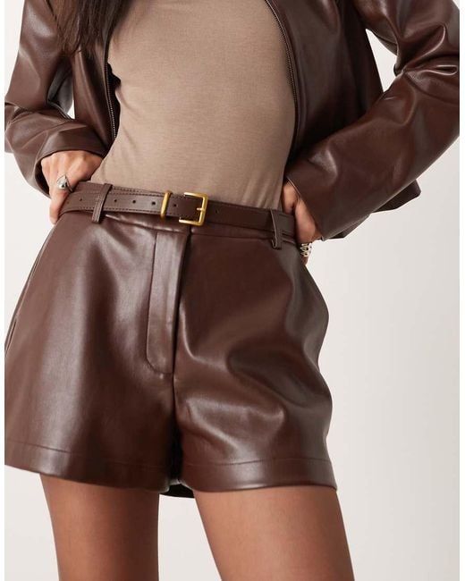 ASOS Brown Tailored Faux Leather High Waisted Shorts Co-Ord
