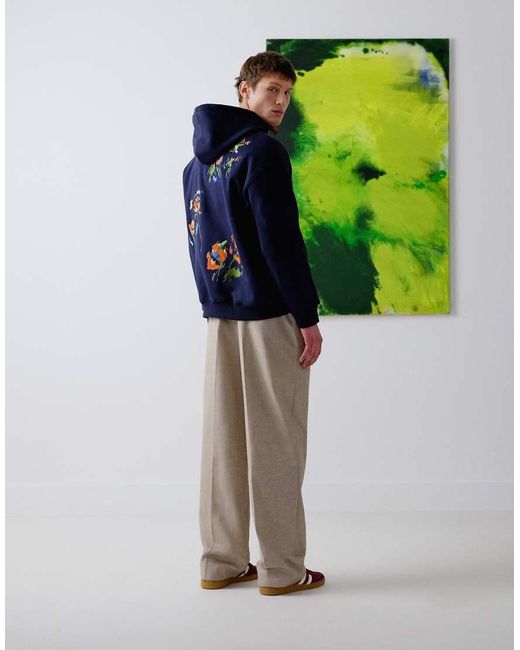 Topman Blue X Alice Hartley Oversized Fit Hoodie With Front And Back Floral Embroidery for men