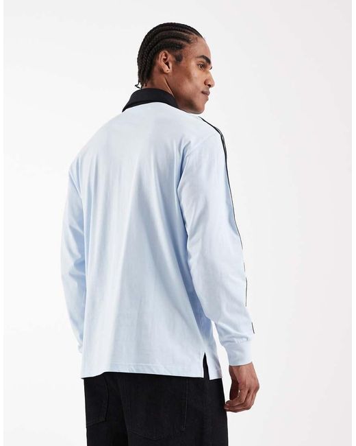 Adidas Originals Blue Three Stripe Long Sleeve Polo for men