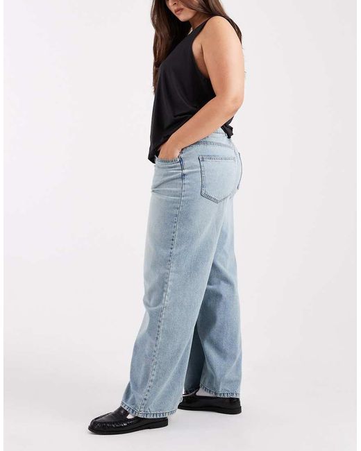 ASOS Blue Asos Design Curve High Waist Wide Leg Jeans