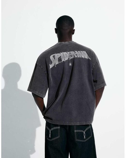 Bershka Gray Spider-man Print Short Sleeve T-shirt for men