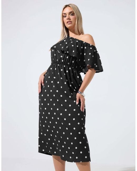 Yours Clothing Black Polka Dot Frill Midi Dress