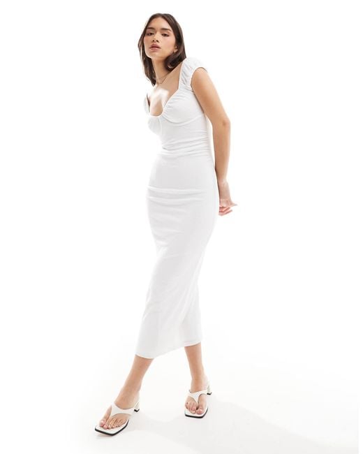 Bershka Milkmaid Maxi Dress in White | Lyst