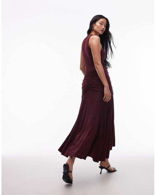 & Other Stories Red Jersey Midaxi Dress With Ruffle Front And Ruching