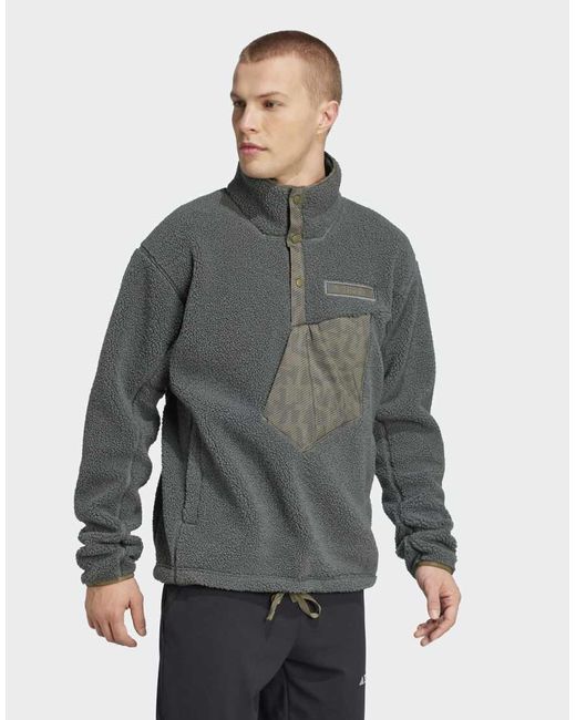 Sudadera Verde Hiedra Sin Cierres De Felpa Mullida Terrex Xploric High Pile Fleece De -Negro Adidas de hombre de color Gray