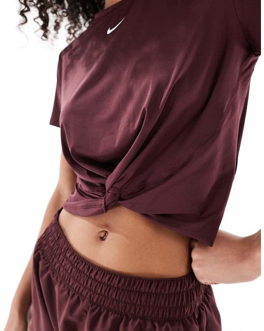 Nike Brown Nike One Training Dri-Fit Twist Front T-Shirt
