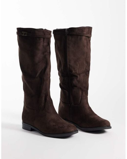 SEQWL Wide Fit Brown Whispa Faux Suede Refined Riding Knee Boots