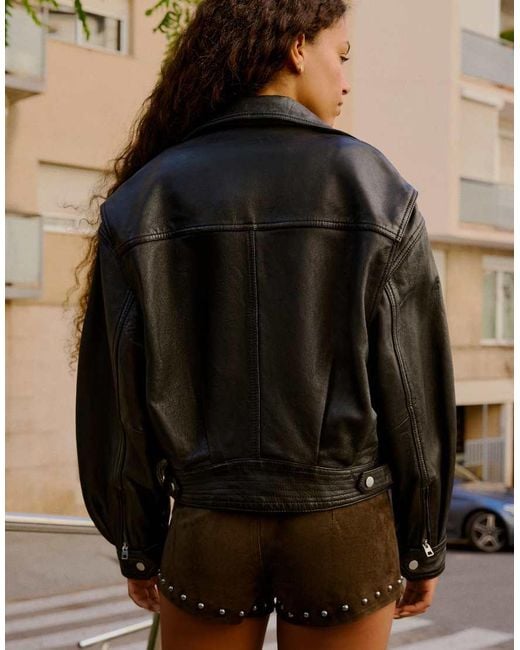Bershka Black Leather Biker Jacket