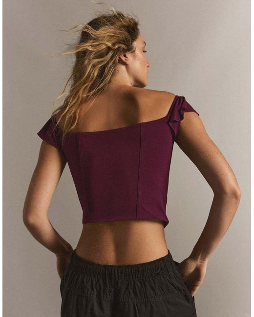 Bershka Black Bardot Corset Frill Top
