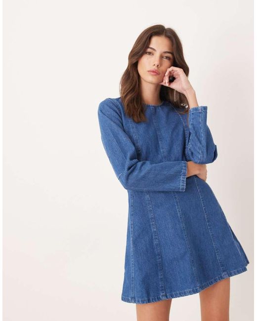 Nobody's Child Blue Alma Denim Cinched Pleat Front Mini Dress