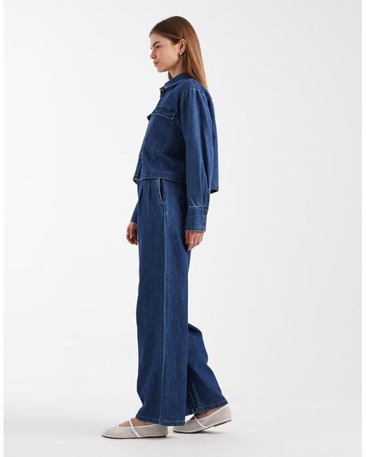 Vero Moda Blue Rae Pleat Front Wide Leg Jeans