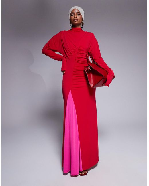 Exclusivité - - robe longue à col montant - rose/rouge DASKA en coloris Red