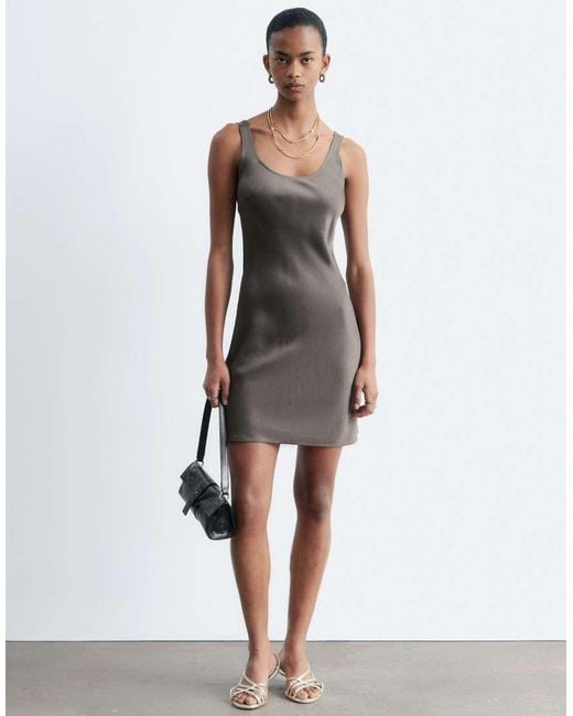 & Other Stories Gray Mini Satin Slip Dress