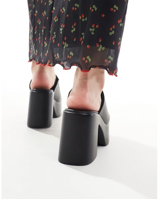 Truffle Collection Black Chunky Heel Mules