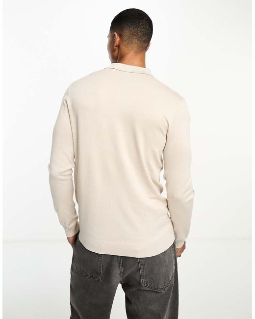 Polo Beis De Manga Larga De Punto De -Beis Neutro Only & Sons de hombre de color Natural