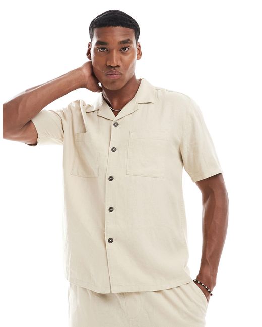 New Look – kastiges leinenmix-hemd in White für Herren