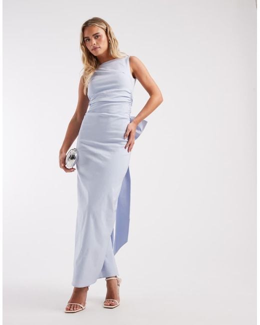 TFNC London Blue Bridesmaid Bengaline Maxi Dress With Detachable Bow Back