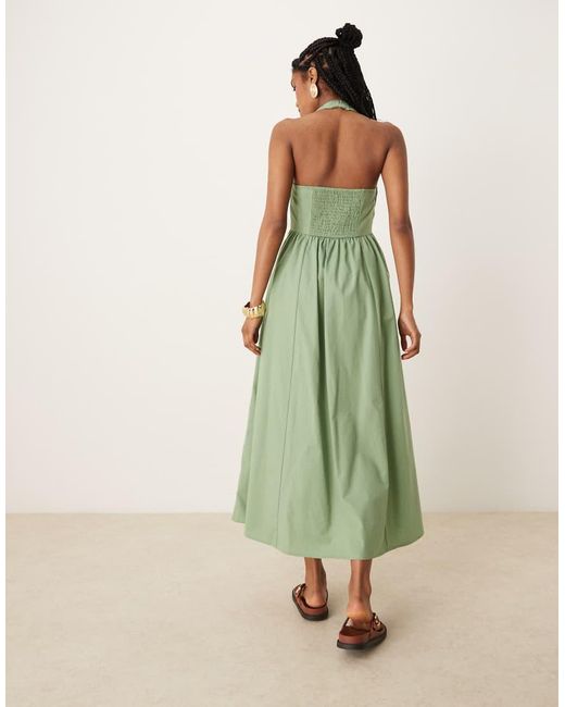 ASOS Green Halter Midi Dress With Godet Hem