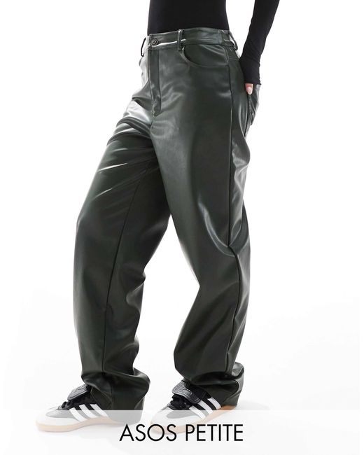 ASOS Black Asos Design Petite Faux Leather Straight Leg Trousers