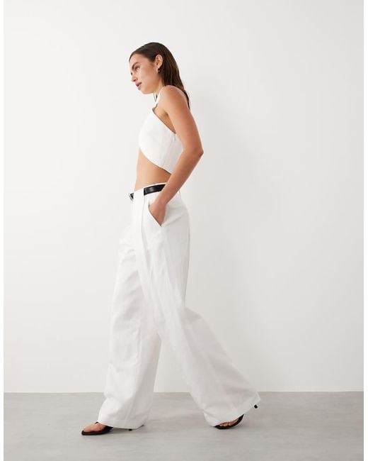 Mango White Starring Hailey Bieber Pleat Front Tailored Straight Trouser Co-Ord