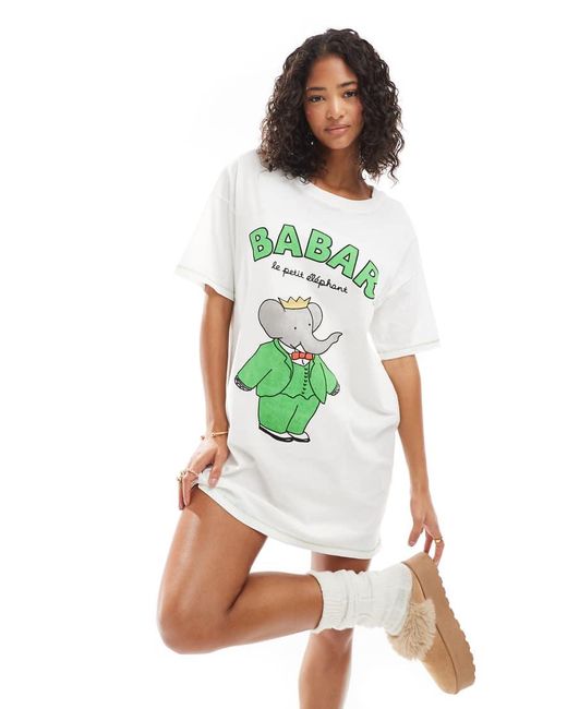 Cotton On Green Cotton On 90s Babar Le Petit Elephant Graphic Pyjama T-shirt Nightie-black