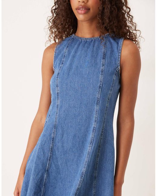 ASOS Blue Denim Sleveless Slash Neck Mini Dress