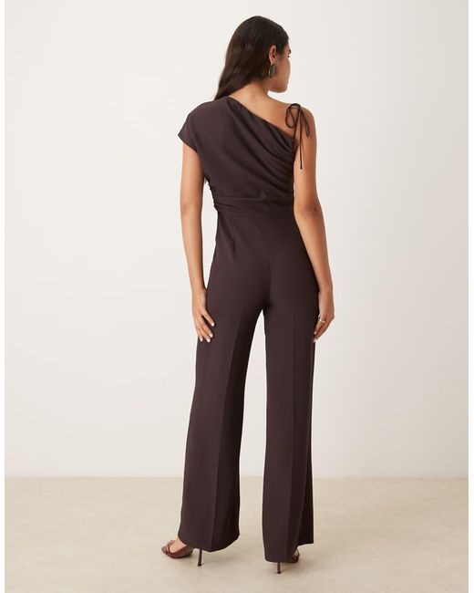Mango Brown Asymmetric Ruched Waist Jumpsuit