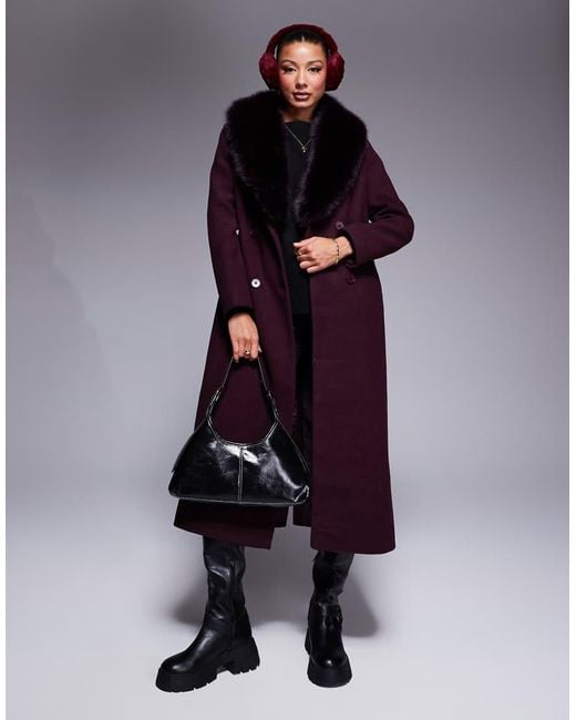 River Island Blue Faux Fur Wool Look Coat