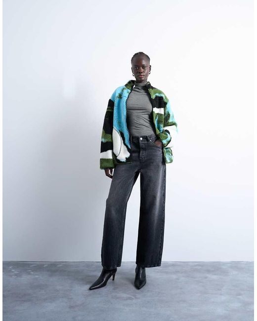 TOPSHOP Jack Van Borg-Fleece Met Abstracte Trendy Print in het Blue