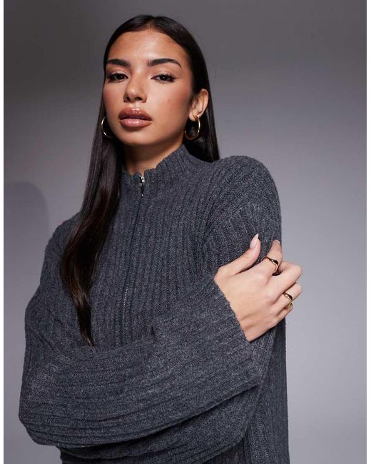 Kaiia Blue Exclusive Ribbed Knit Zip Through Funnel Neck Cardigan Co-ord