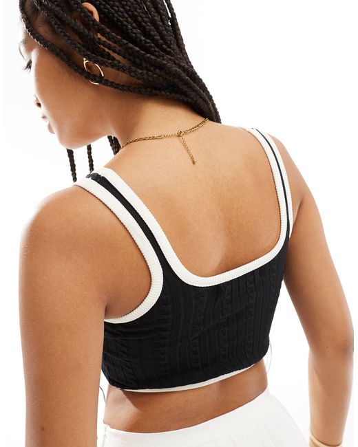 Bershka Black Contrast Piping Knitted Strappy Top