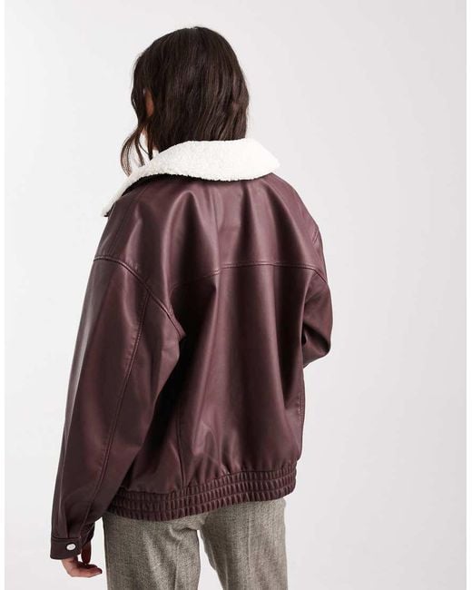 Hollister Red Removable Collar Faux Vegan Leather Bomber Jacket