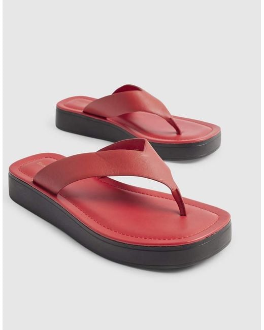 River Island Red Leather Flatform Toe Thong Sandals