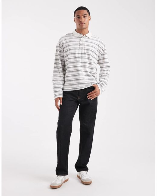 ASOS White Heavyweight Boxy Oversized Long Sleeve Polo for men