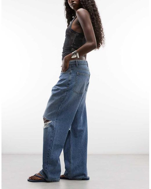 Collusion Blue X001 Antifit Mid Rise Jean With 90s Distressing
