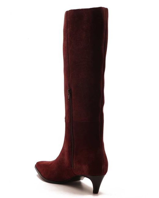 OFF THE HOOK Red Fern Suede Leather Knee-High Kitten Heel Boots