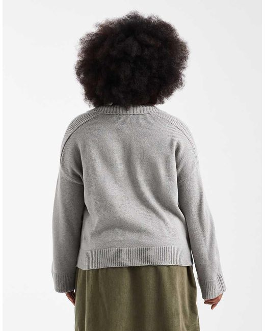 Brave Soul Gray Brave Soul Curve Knitted Jumper With Polo Neck And Wide Sleeve