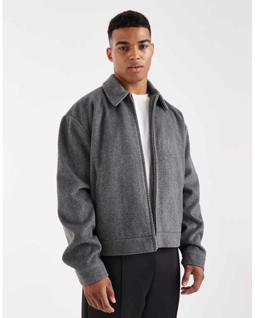 ASOS Gray Salt And Pepper Wool Look Harrington for men
