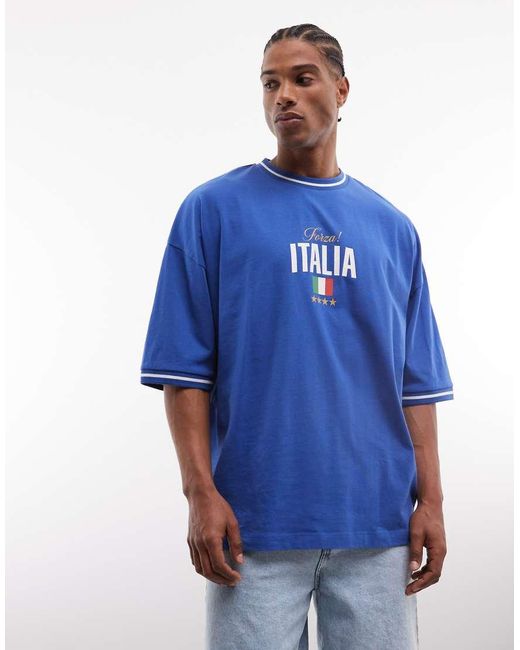 ASOS Blue Oversized T-shirt With Italy Football Graphic for men