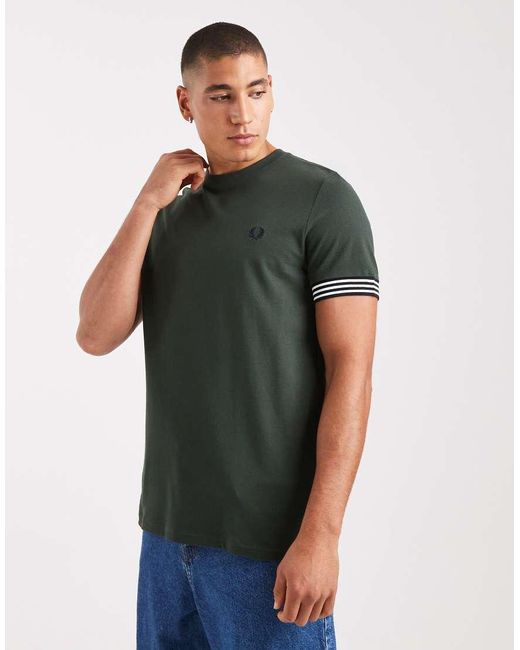 Fred Perry Green Stripe Cuff T-Shirt for men