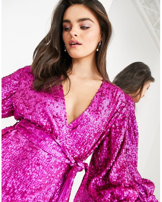 pink sequin wrap dress