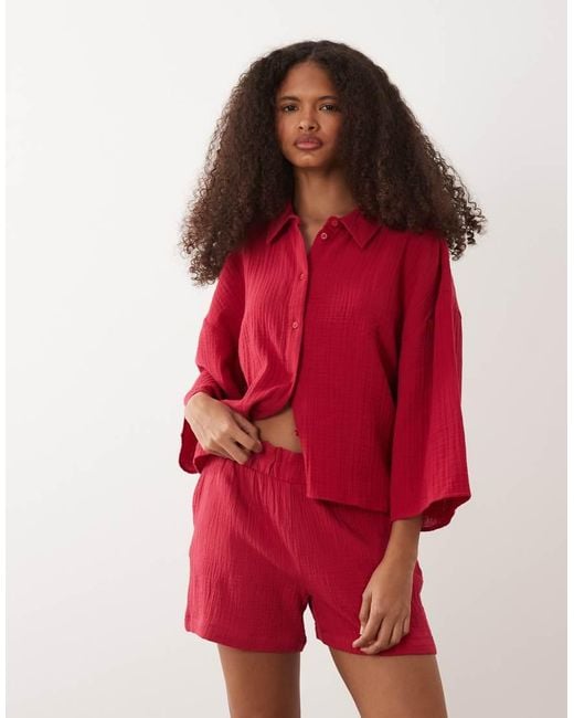 Jdy Red Cheesecloth Shorts