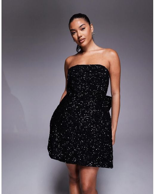 Jarlo Black Sequin Structured Mini Dress With Bow Back