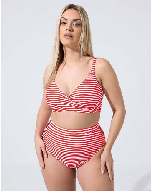 Yours Clothing Red Stripe Bikini Top