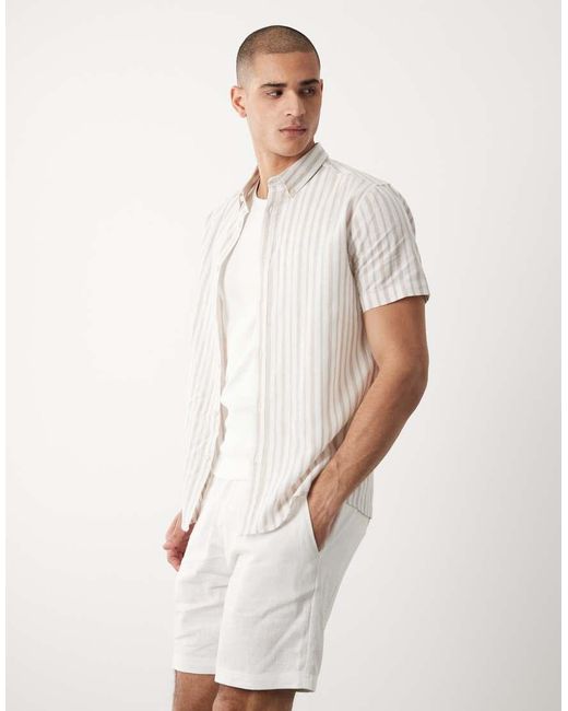 Threadbare White Linen Mix Drawstring Waist Shorts for men