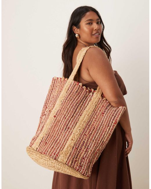 ASOS Natural – mehrfarbig gestreifte tragetasche aus hochwertigem jute-stroh