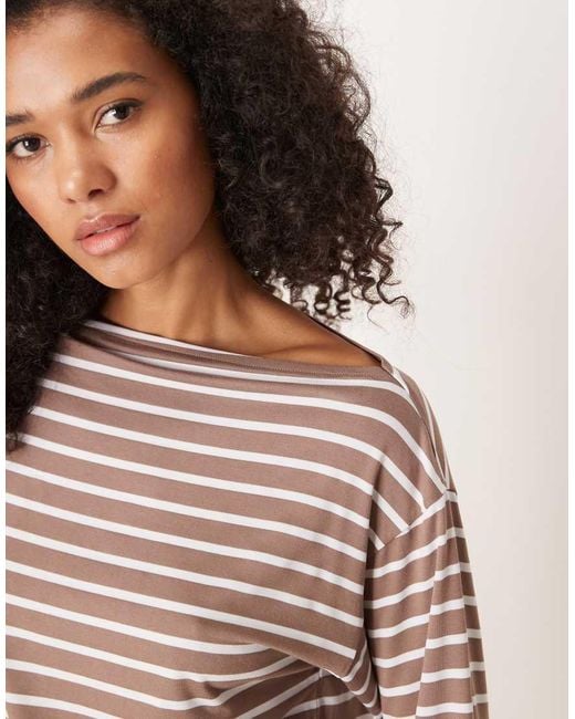 ASOS Pink Asymmetric Slouchy Off Shoulder Stripe Co Ord Top