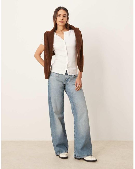 Abercrombie & Fitch Geribbelde Top Met Knoopsluiting in het White